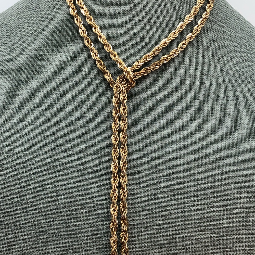 Vintage gold plated twisted Byzantine chain lariat style and tassel necklace.